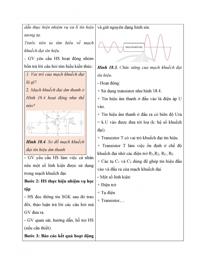 Giáo án và PPT công nghệ 12 điện - điện tử Cánh diều bài 18: Mạch xử lí tín hiệu tương tự