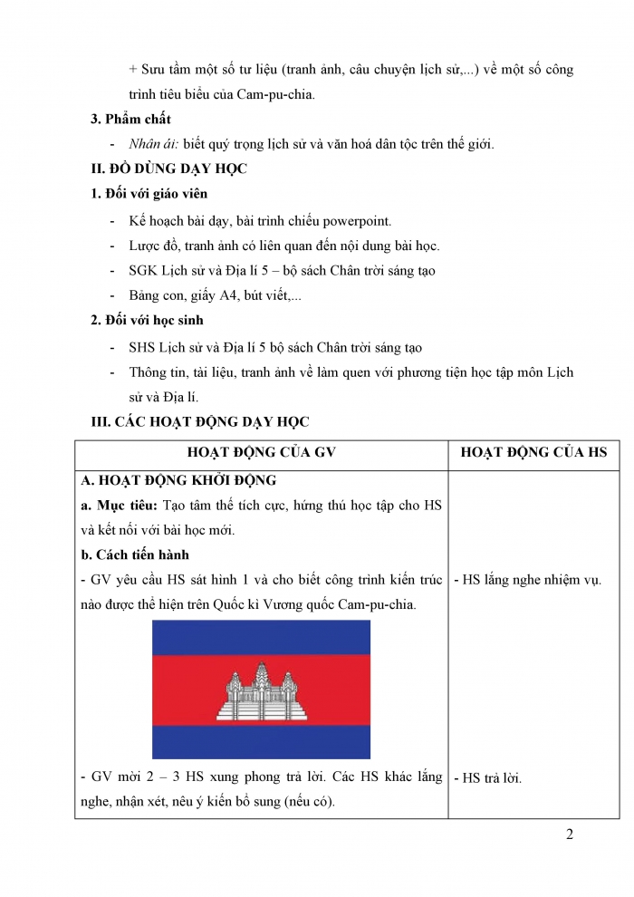 Giáo án và PPT Lịch sử và Địa lí 5 chân trời Bài 19: Vương quốc Cam-pu-chia