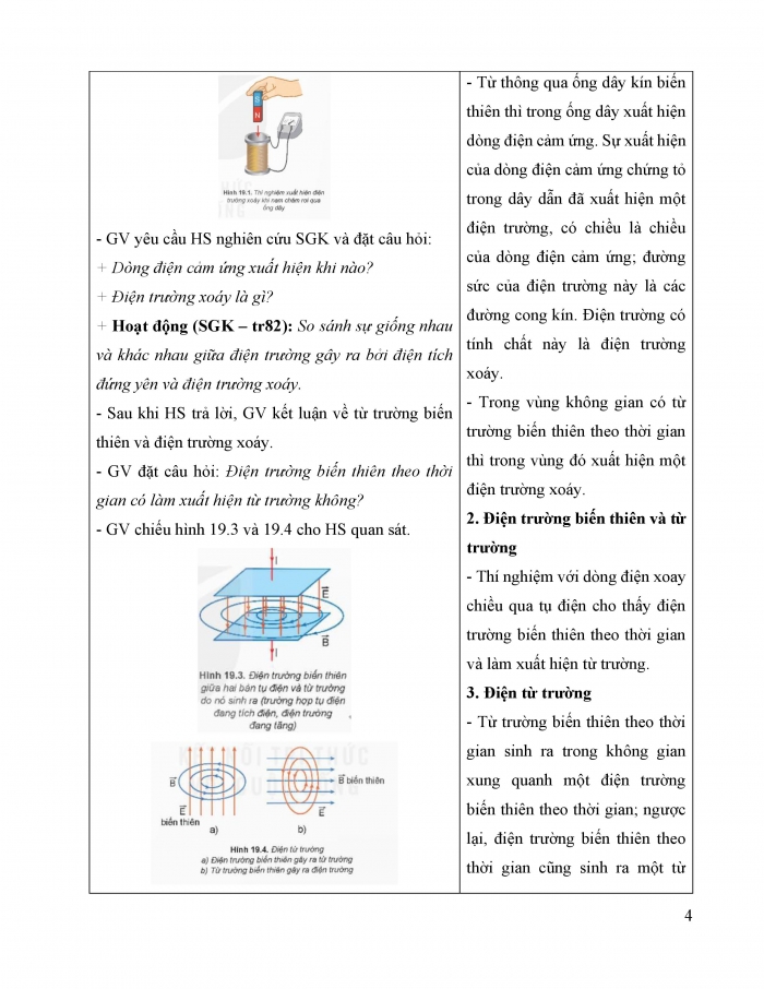 Giáo án và PPT Vật lí 12 kết nối bài 19: Điện từ trường. Mô hình sóng điện từ