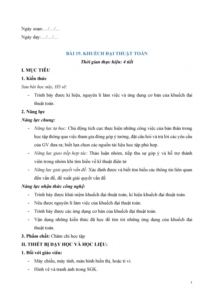 Giáo án và PPT công nghệ 12 điện - điện tử Kết nối bài 19: Khuếch đại thuật toán