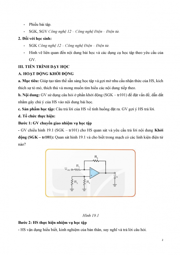 Giáo án và PPT công nghệ 12 điện - điện tử Kết nối bài 19: Khuếch đại thuật toán