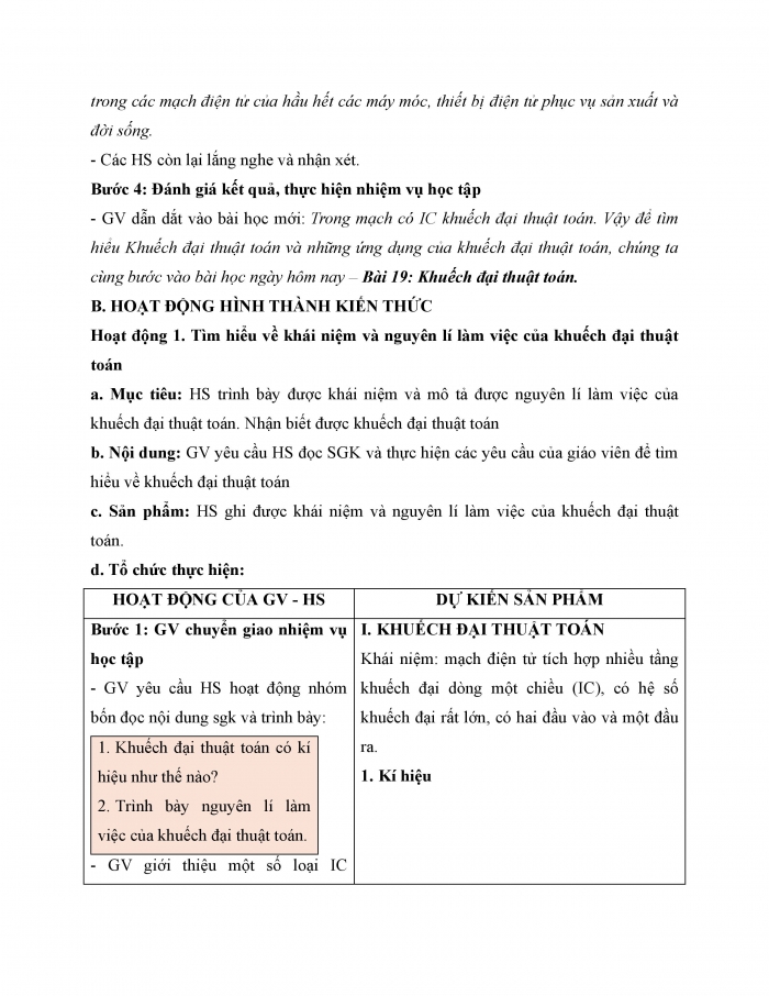 Giáo án và PPT công nghệ 12 điện - điện tử Cánh diều bài 19: Khuếch đại thuật toán