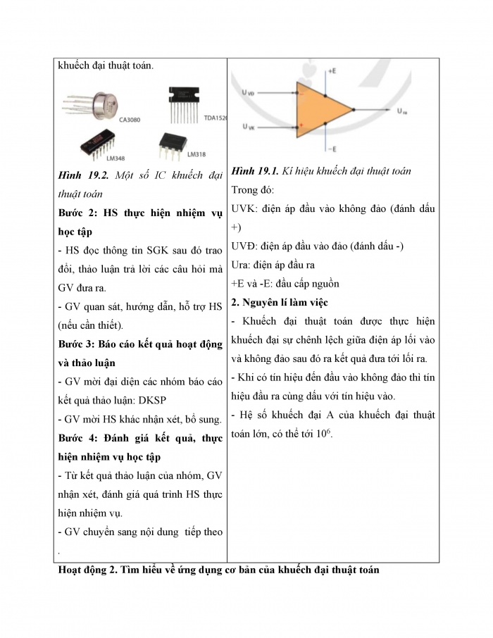 Giáo án và PPT công nghệ 12 điện - điện tử Cánh diều bài 19: Khuếch đại thuật toán