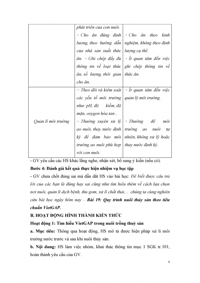 Giáo án và PPT công nghệ 12 lâm nghiệp thủy sản Cánh diều bài 19: Quy trình nuôi thủy sản theo tiêu chuẩn VietGAP