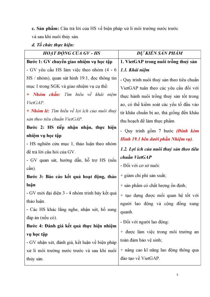 Giáo án và PPT công nghệ 12 lâm nghiệp thủy sản Cánh diều bài 19: Quy trình nuôi thủy sản theo tiêu chuẩn VietGAP