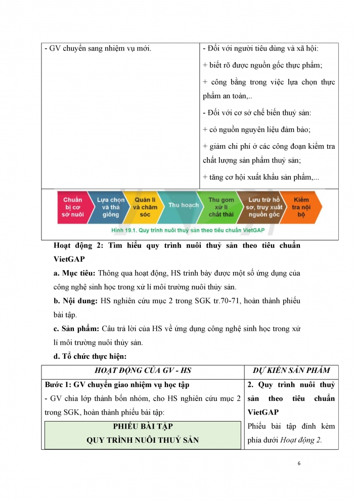 Giáo án và PPT công nghệ 12 lâm nghiệp thủy sản Cánh diều bài 19: Quy trình nuôi thủy sản theo tiêu chuẩn VietGAP