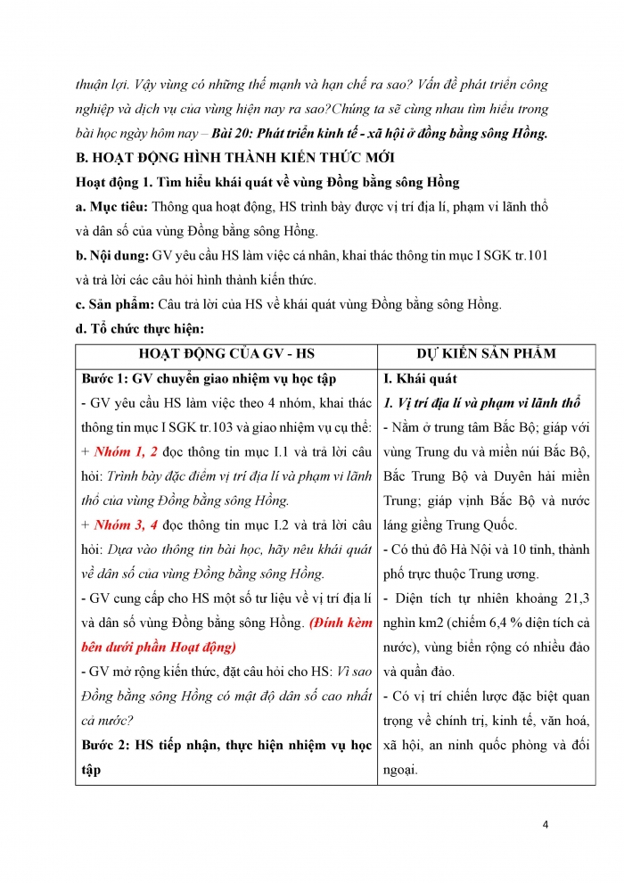 Giáo án và PPT Địa lí 12 cánh diều bài 20: Phát triển kinh tế - xã hội ở Đồng bằng sông Hồng