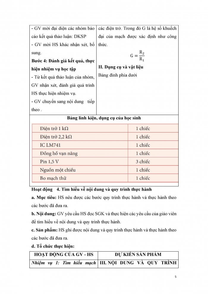 Giáo án và PPT công nghệ 12 điện - điện tử Kết nối bài 20: Thực hành Mạch khuếch đại đảo