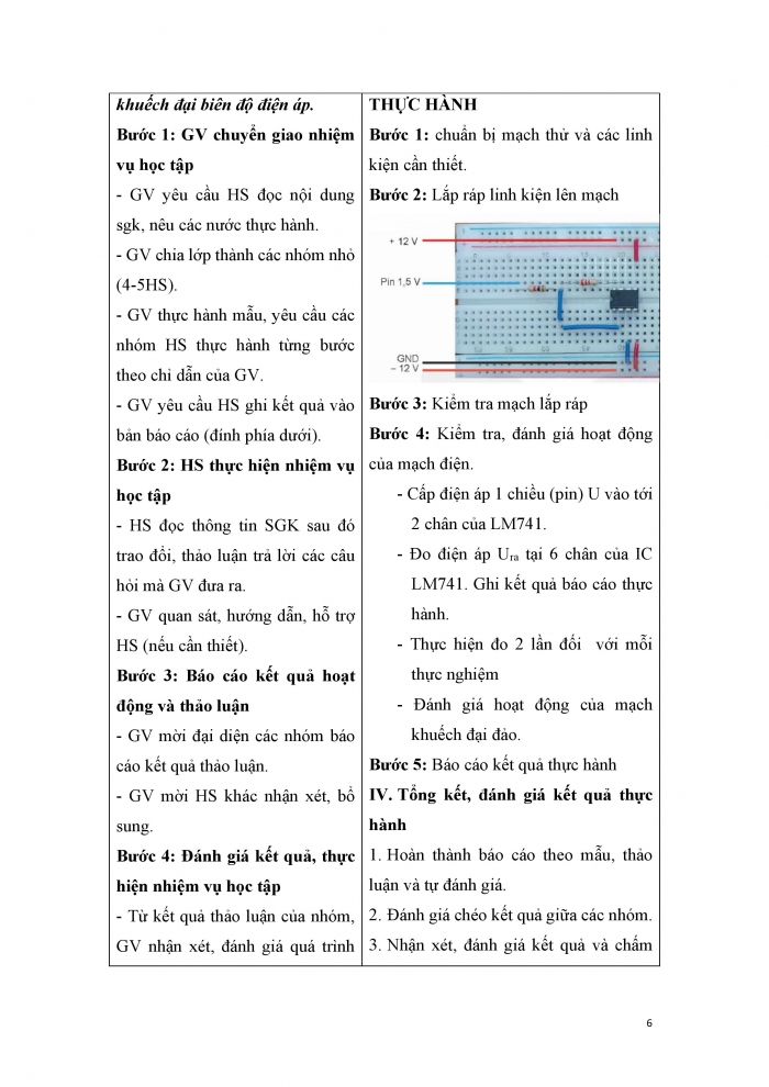 Giáo án và PPT công nghệ 12 điện - điện tử Kết nối bài 20: Thực hành Mạch khuếch đại đảo