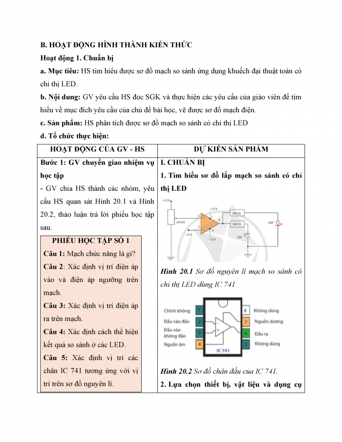 Giáo án và PPT công nghệ 12 điện - điện tử Cánh diều bài 20: Thực hành Lắp ráp mạch so sánh