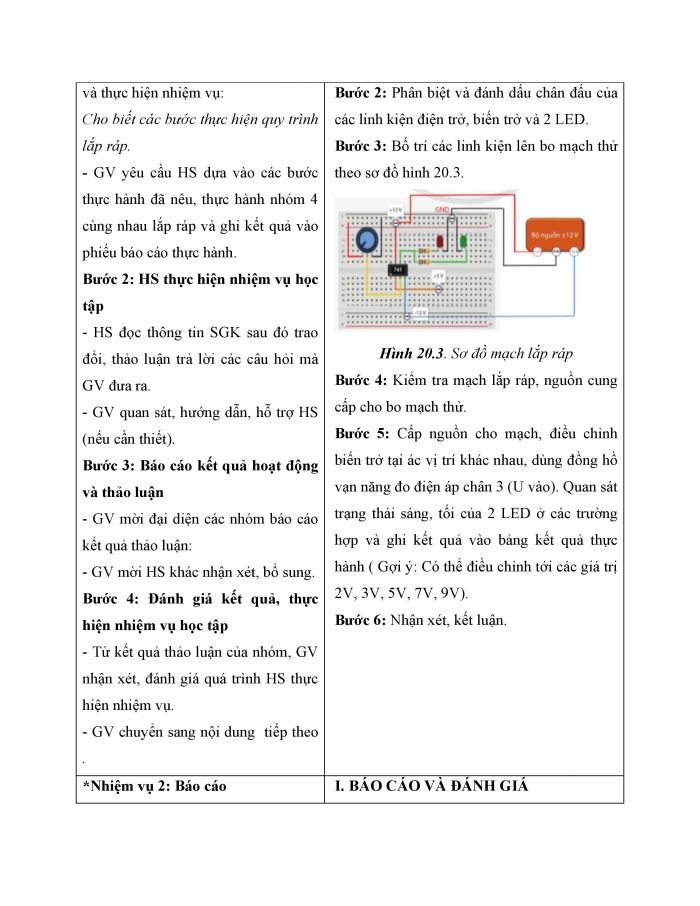 Giáo án và PPT công nghệ 12 điện - điện tử Cánh diều bài 20: Thực hành Lắp ráp mạch so sánh