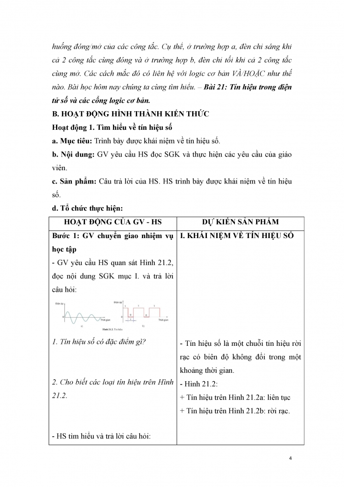 Giáo án và PPT công nghệ 12 điện - điện tử Cánh diều bài 21: Tín hiệu trong điện tử số và các cổng logic cơ bản