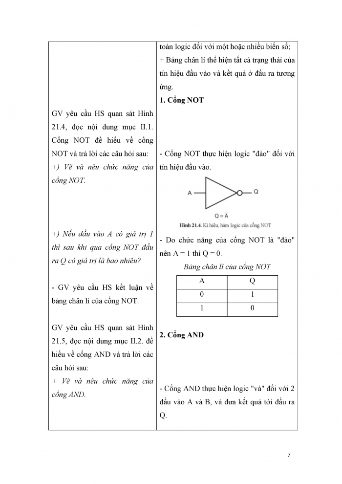 Giáo án và PPT công nghệ 12 điện - điện tử Cánh diều bài 21: Tín hiệu trong điện tử số và các cổng logic cơ bản