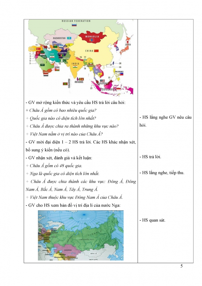 Giáo án và PPT Lịch sử và địa lí 5 Kết nối bài 22: Các châu lục và đại dương trên thế giới