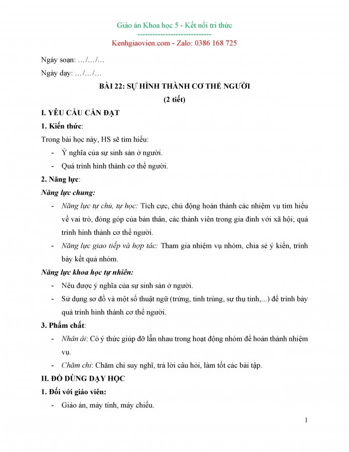 Giáo án và PPT Khoa học 5 Kết nối bài 22: Sự hình thành cơ thể người