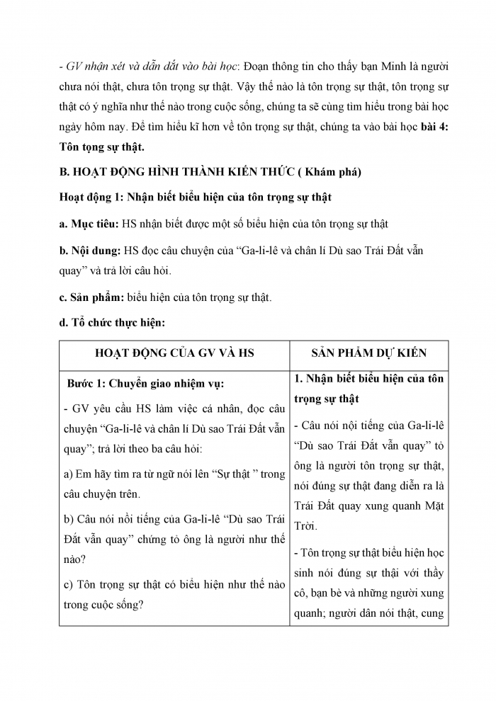 Giáo án và PPT Công dân 6 cánh diều Bài 4: Tôn trọng sự thật