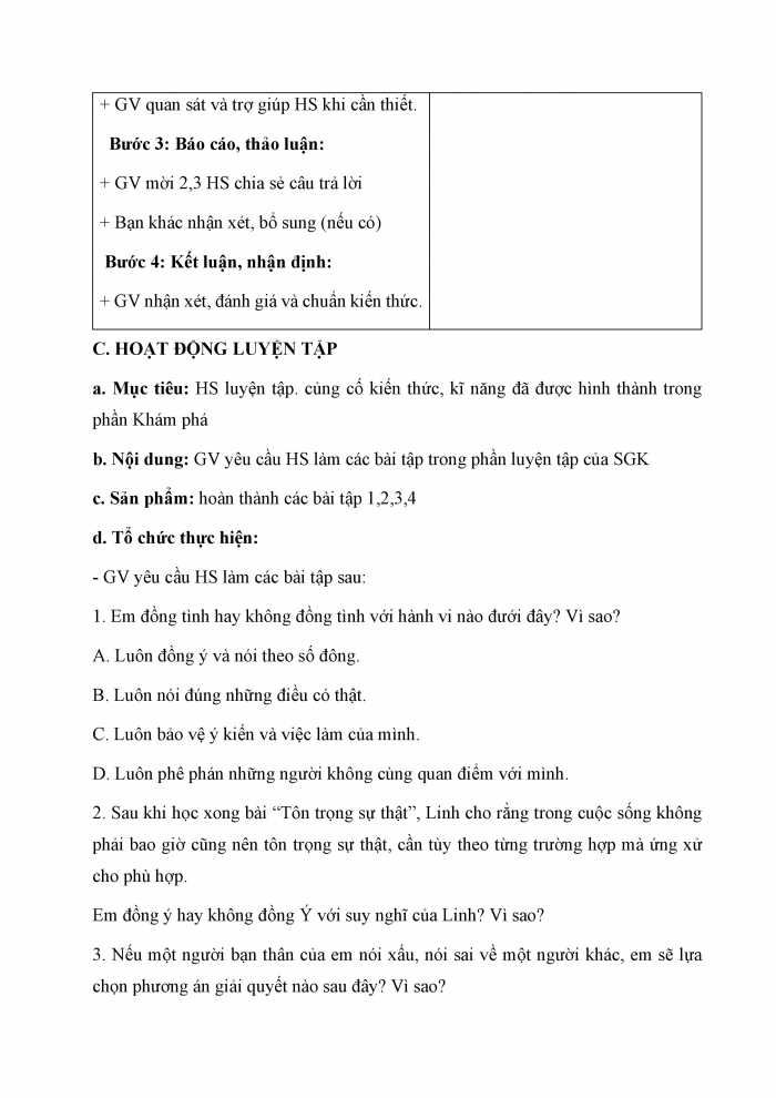 Giáo án và PPT Công dân 6 cánh diều Bài 4: Tôn trọng sự thật