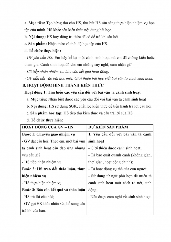 Giáo án và PPT Ngữ văn 6 kết nối Bài 5: Viết bài văn tả cảnh sinh hoạt