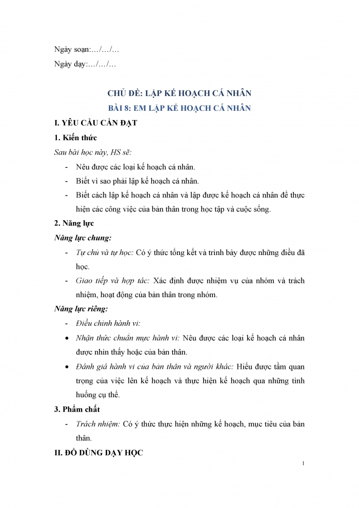 Giáo án và PPT Đạo đức 5 cánh diều bài 8: Em lập kế hoạch cá nhân