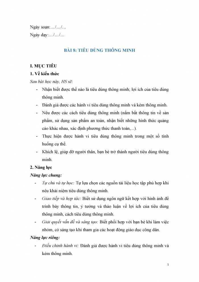 Giáo án và PPT Công dân 9 cánh diều bài 8: Tiêu dùng thông minh