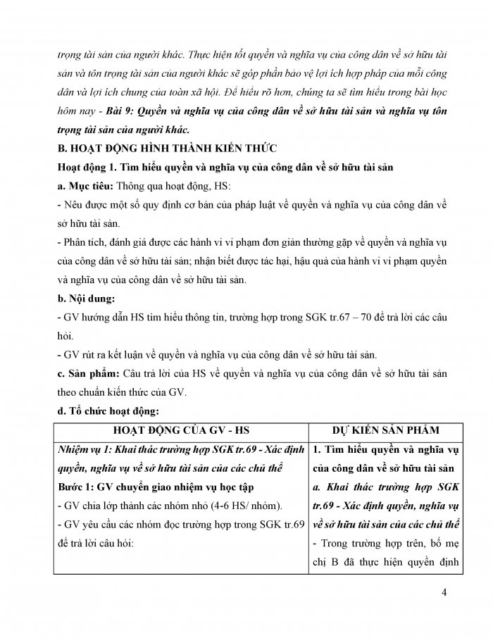 Giáo án và PPT Kinh tế pháp luật 12 kết nối bài 9: Quyền và nghĩa vụ của công dân về sở hữu tài sản và tôn trọng tài sản của người khác