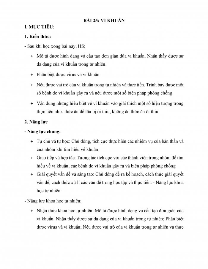 Giáo án và PPT KHTN 6 chân trời Bài 25: Vi khuẩn