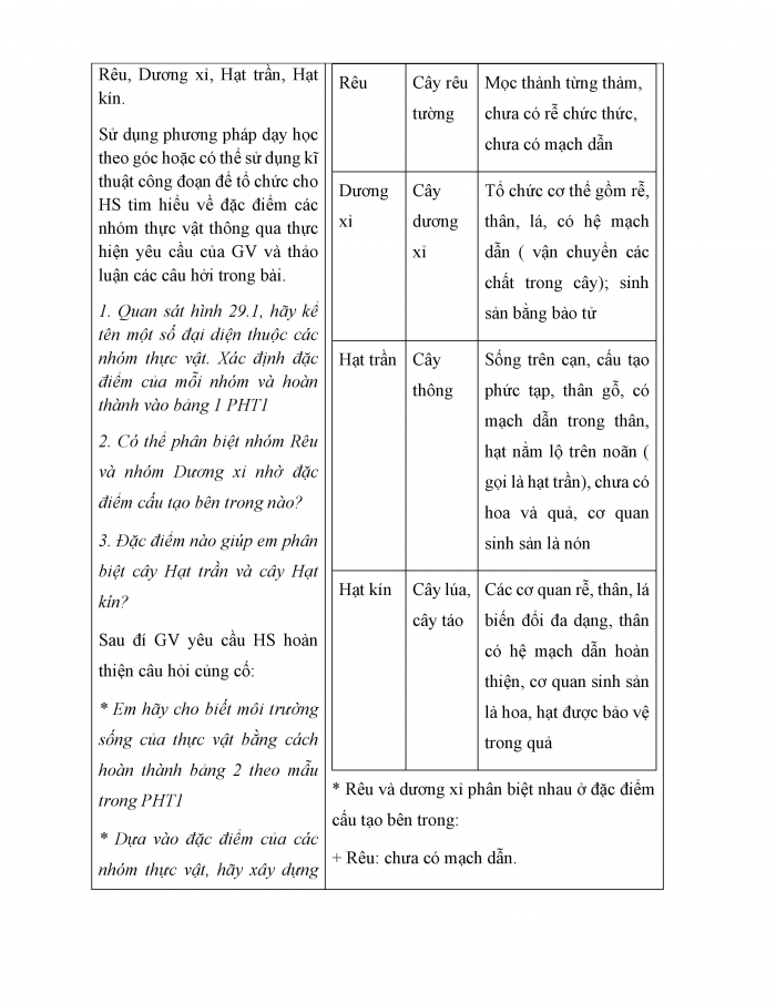 Giáo án và PPT KHTN 6 chân trời Bài 29: Thực vật