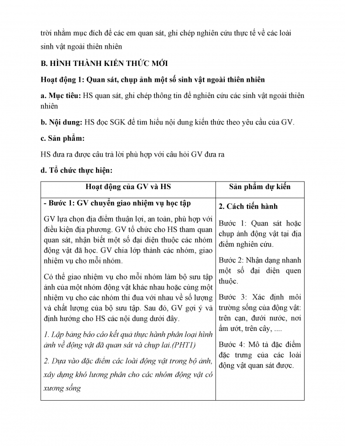 Giáo án và PPT KHTN 6 chân trời Bài 32: Thực hành quan sát và phân loại động vật ngoài thiên nhiên