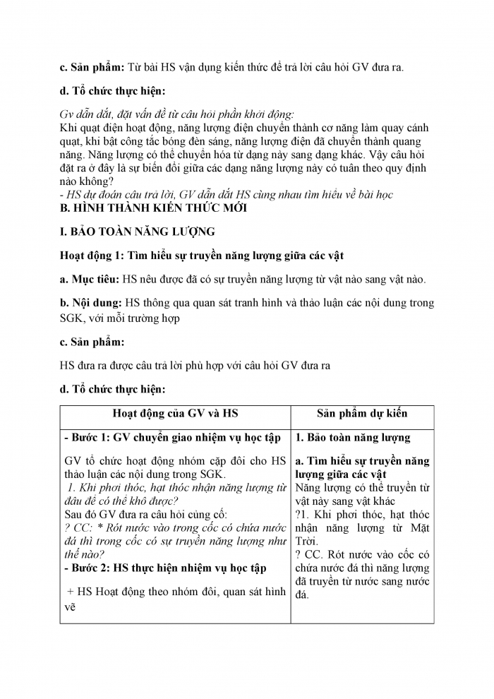 Giáo án và PPT KHTN 6 chân trời Bài 42: Bảo toàn năng lượng và sử dụng năng lượng