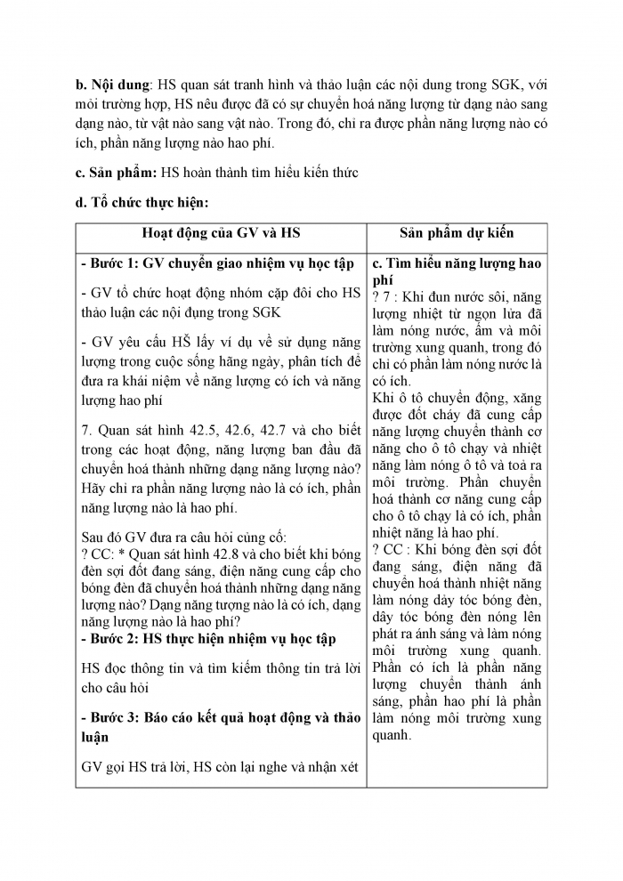 Giáo án và PPT KHTN 6 chân trời Bài 42: Bảo toàn năng lượng và sử dụng năng lượng