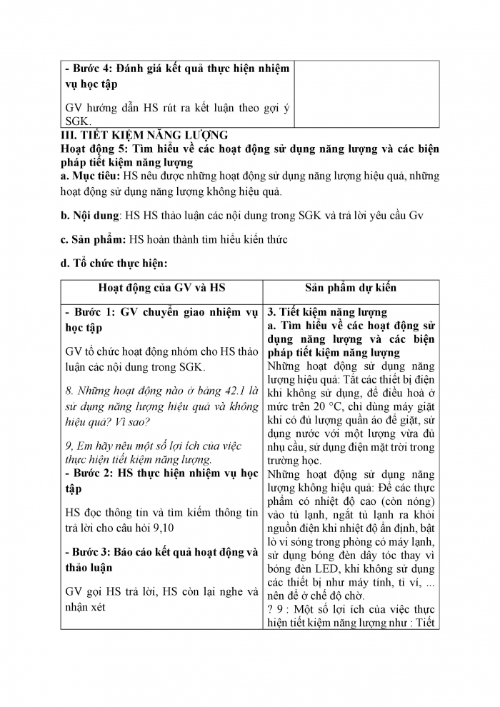 Giáo án và PPT KHTN 6 chân trời Bài 42: Bảo toàn năng lượng và sử dụng năng lượng