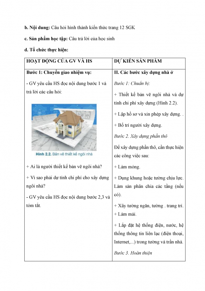 Giáo án và PPT Công nghệ 6 cánh diều Bài 2: Xây dựng nhà ở