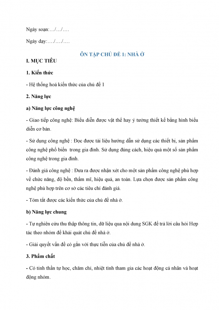 Giáo án và PPT Công nghệ 6 cánh diều Ôn tập chủ đề 1