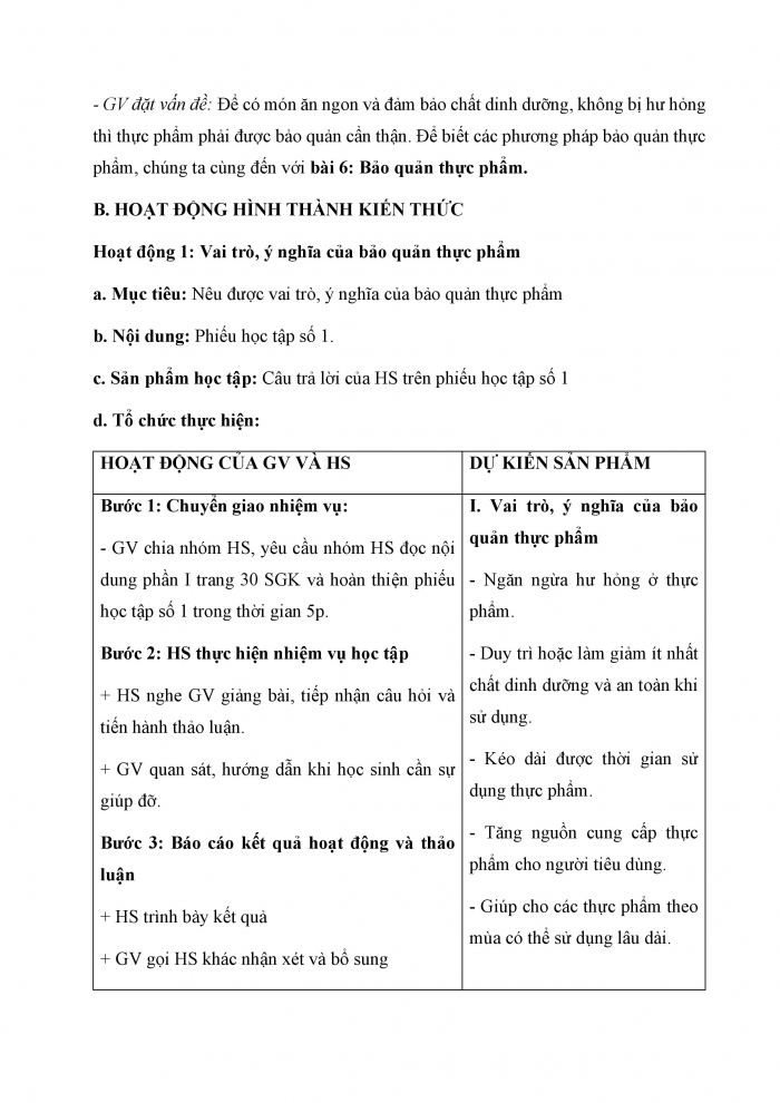 Giáo án và PPT Công nghệ 6 cánh diều Bài 6: Bảo quản thực phẩm