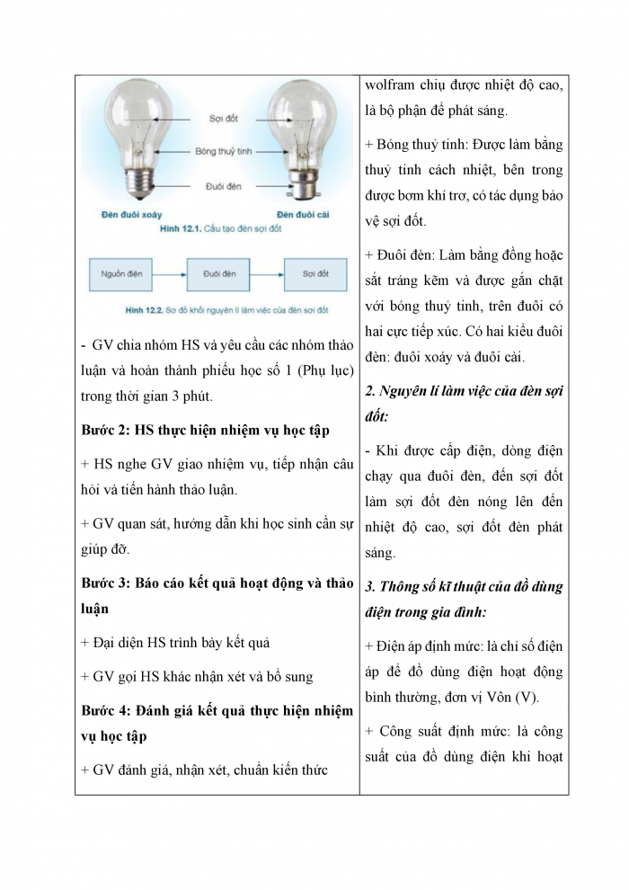 Giáo án và PPT Công nghệ 6 cánh diều Bài 12: Đèn điện