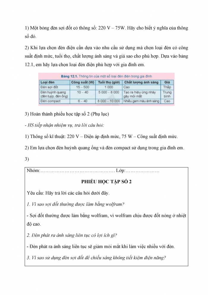 Giáo án và PPT Công nghệ 6 cánh diều Bài 12: Đèn điện