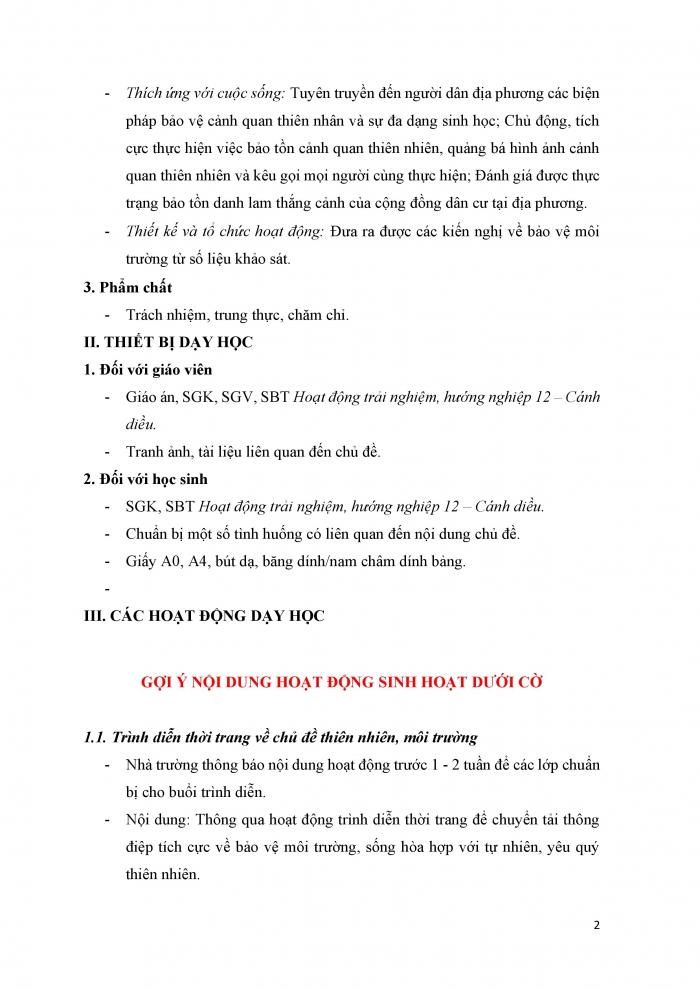 Giáo án và PPT Hoạt động trải nghiệm 12 cánh diều Chủ đề 6: Bảo vệ cảnh quan thiên nhiên và sự đa dạng sinh học