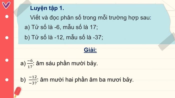 Giáo án PPT Toán 6 cánh diều Bài 1: Phân số với tử và mẫu là số nguyên