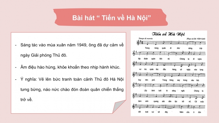 Giáo án PPT Âm nhạc 6 chân trời Tiết 8: Nhạc sĩ Văn Cao, Nghe bài hát Tiến về Hà Nội