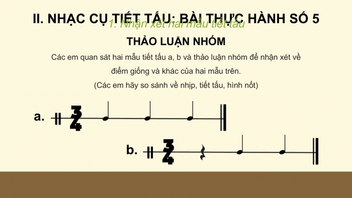 Giáo án PPT Âm nhạc 6 chân trời Tiết 23: Bài hát Em đi trong tươi xanh, Nhạc cụ thể hiện tiết tấu Bài thực hành số 5