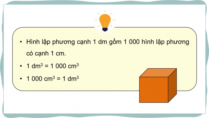 Giáo án điện tử Toán 5 cánh diều Bài 63: Xăng-ti-mét khối. Đề-xi-mét khối