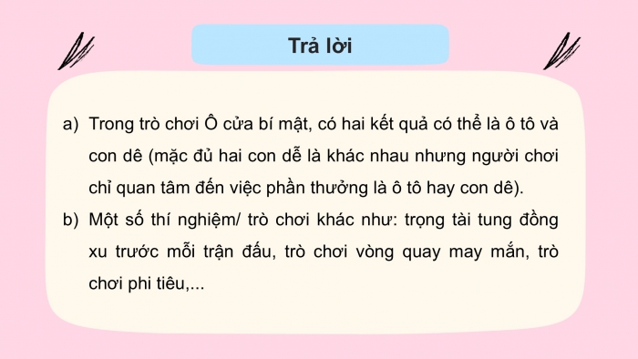 Giáo án PPT Toán 6 kết nối Bài 42: Kết quả có thể và sự kiện trong trò chơi, thí nghiệm