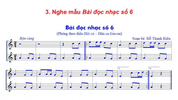 Giáo án điện tử Âm nhạc 9 cánh diều Bài 12 Tiết 1: Bài đọc nhạc số 6, Bài hoà tấu số 6