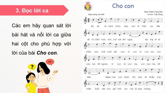 Giáo án điện tử Âm nhạc 5 cánh diều Tiết 23: Hát Cho con