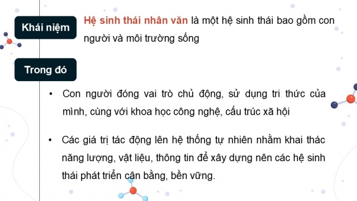 Giáo án điện tử chuyên đề Sinh học 12 kết nối Bài 8: Khái niệm và giá trị của sinh thái nhân văn trong phát triển bền vững