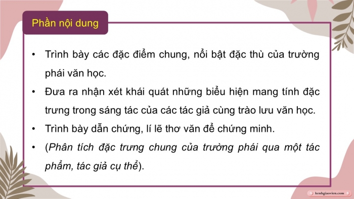 Giáo án điện tử chuyên đề Ngữ văn 12 cánh diều CĐ 3 Phần III: Viết bài giới thiệu phong cách sáng tác của một trường phái văn học