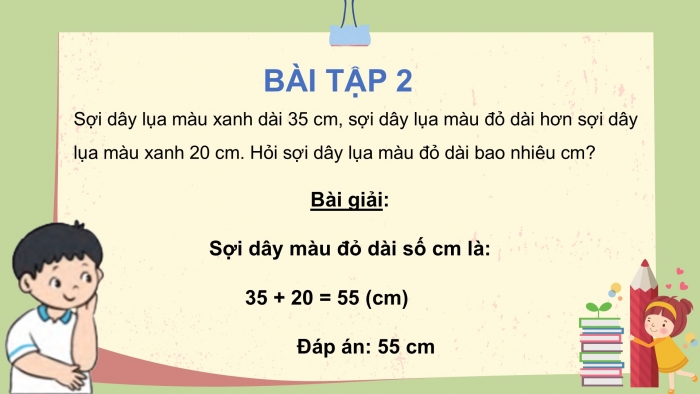 Giáo án PPT Toán 2 cánh diều bài Bài toán liên quan đến phép cộng, phép trừ (tiếp theo)