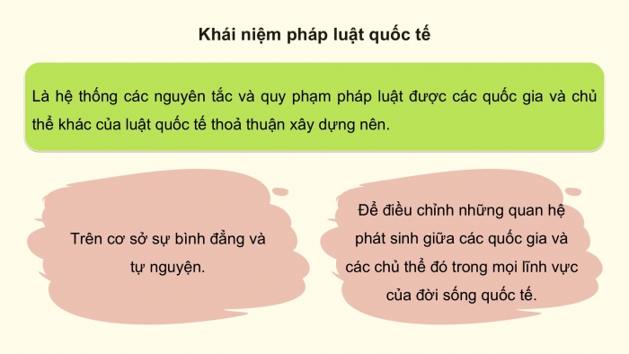 Giáo án điện tử Kinh tế pháp luật 12 kết nối Bài 14: Một số vấn đề chung về pháp luật quốc tế