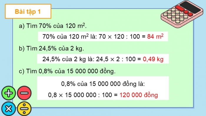 Giáo án điện tử Toán 5 kết nối Bài 41: Tìm giá trị phần trăm của một số