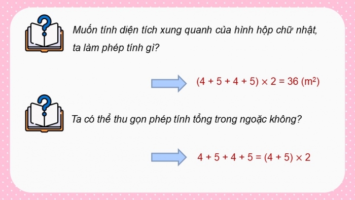 Giáo án điện tử Toán 5 kết nối Bài 50: Diện tích xung quanh và diện tích toàn phần của hình hộp chữ nhật